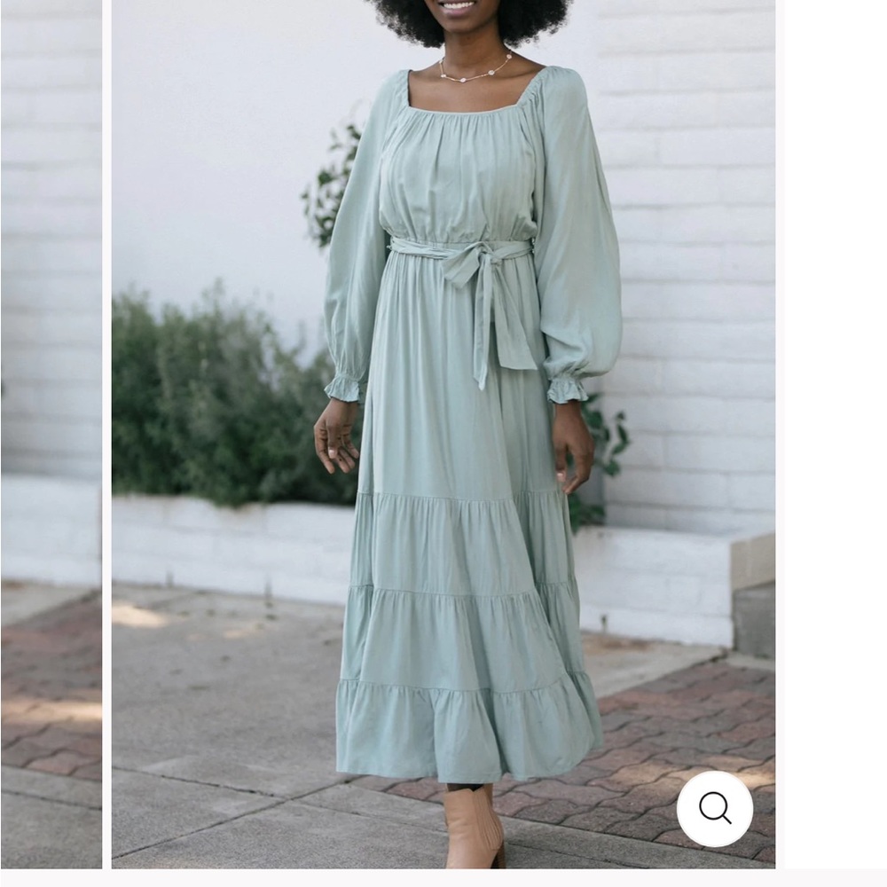 Morning Lavender Cathy square neck tiered dress - dusty sage